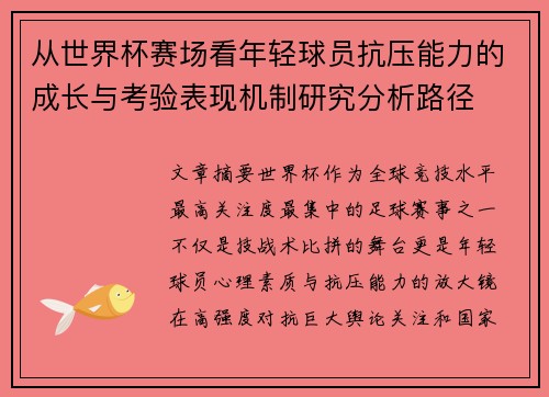 从世界杯赛场看年轻球员抗压能力的成长与考验表现机制研究分析路径
